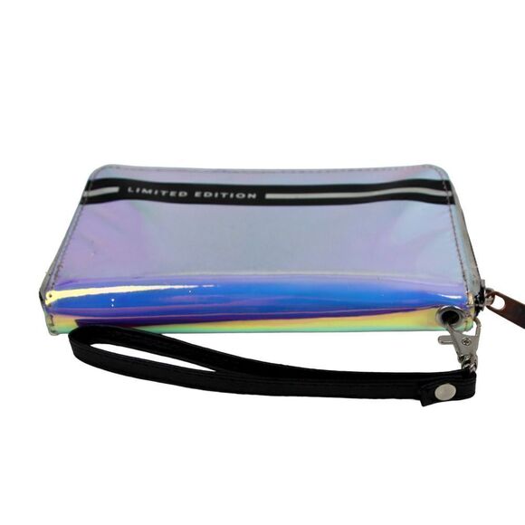 LIMITED EDITION MIRROR SILVER PVC ZIPPER CLUTCH WALLET ID CARD WRISTLET PURSE - Picture 6 of 10